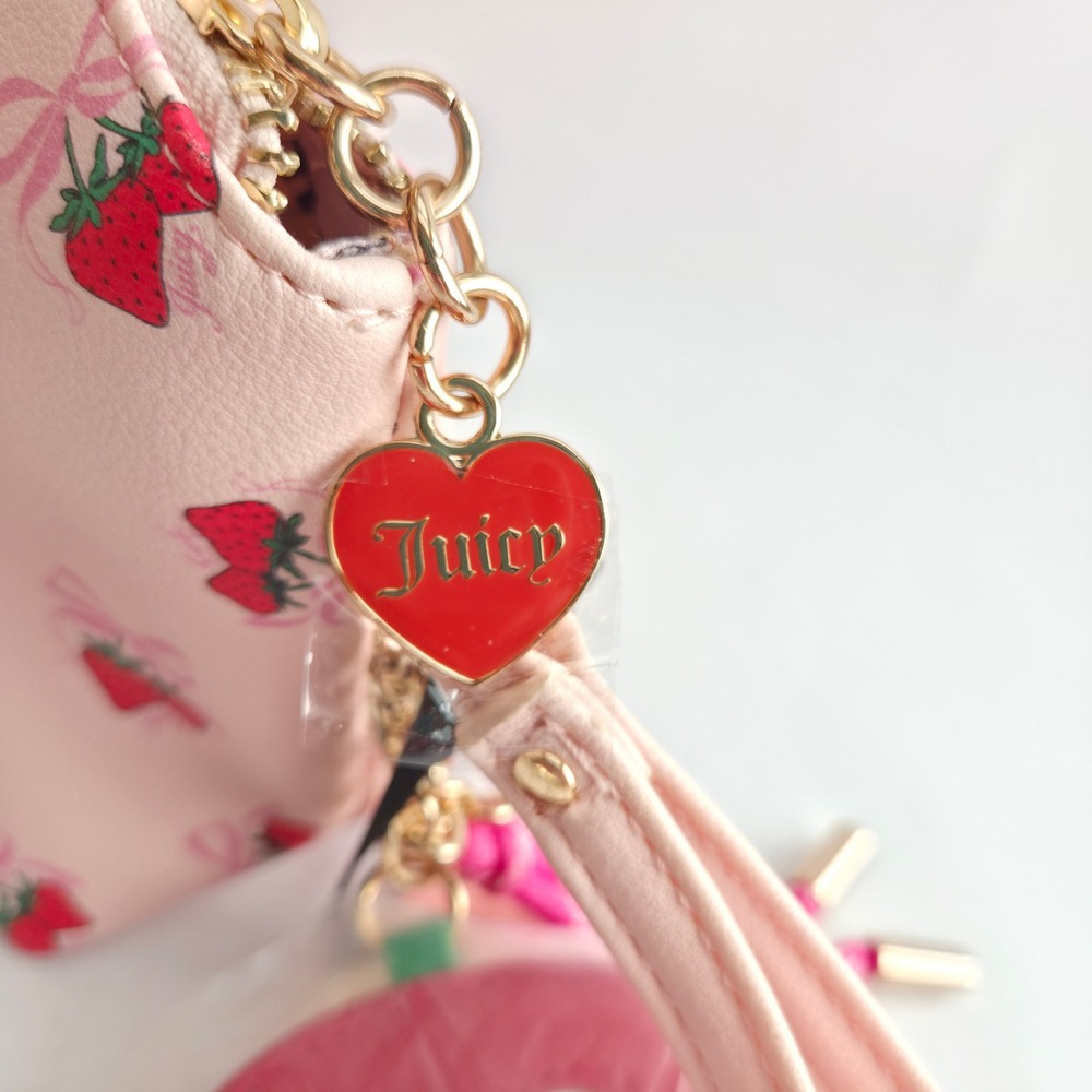 Juicy Couture Wristlet Pouch Womens OS Pink NWT Strawberry Bow Print Makeup Bag - Picture 11 of 16